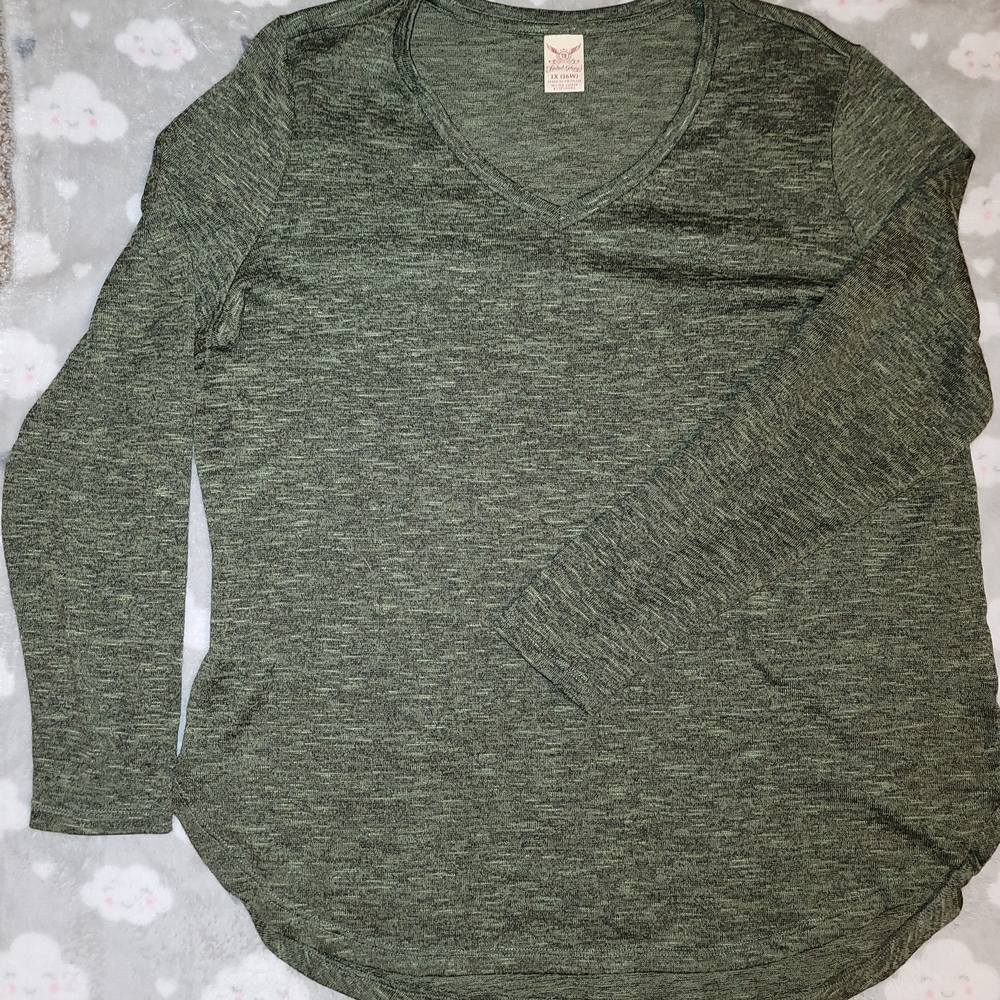 Faded Glory Heathered Green Long Sleeve Top